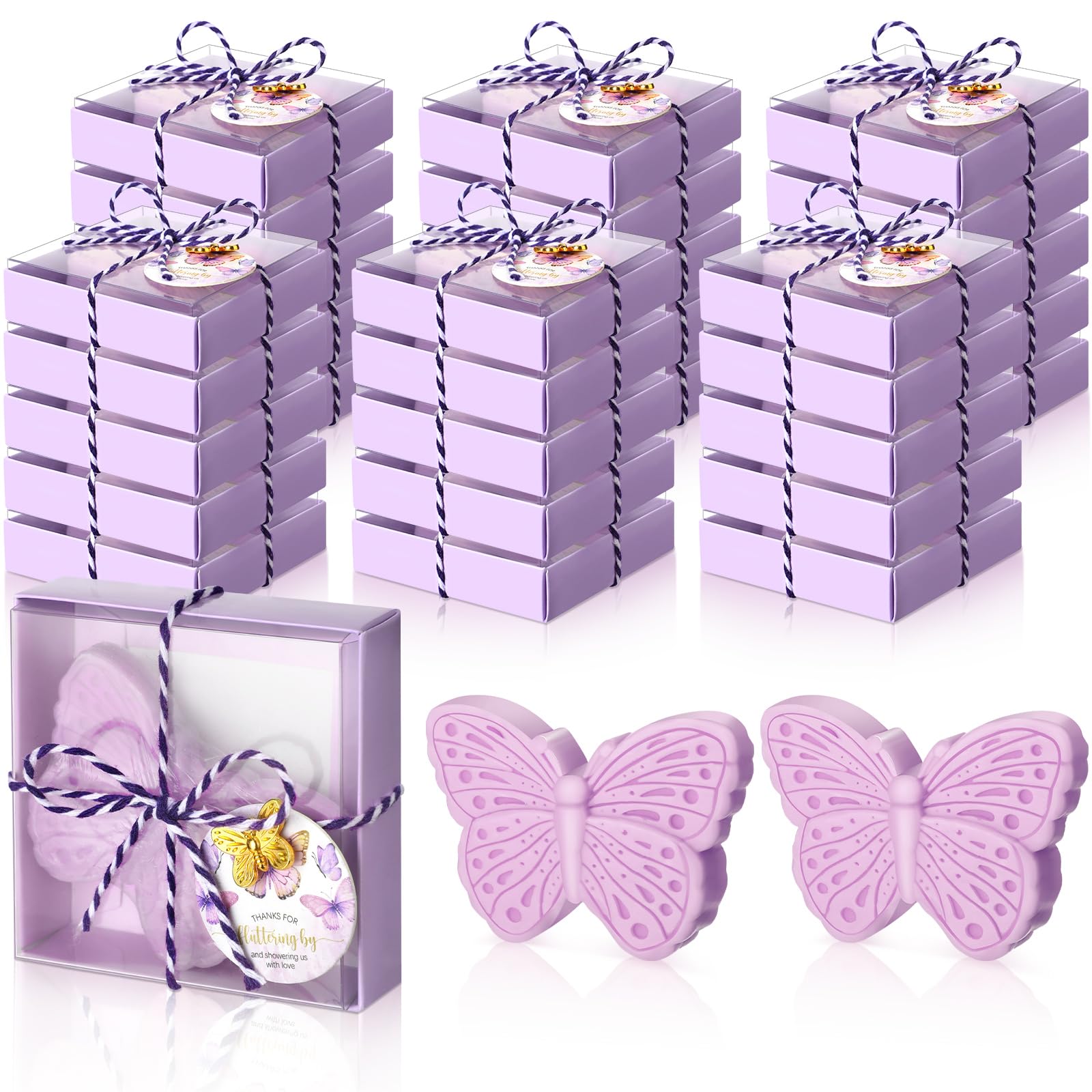 Dansib 30 Set Butterfly Soap Baby Shower Favors Butterfly Handmade Scent Soaps with Gift Box Thanks for Fluttering by Cards Butterfly Charms for Guest Gender Reveal Keepsake Party Wedding