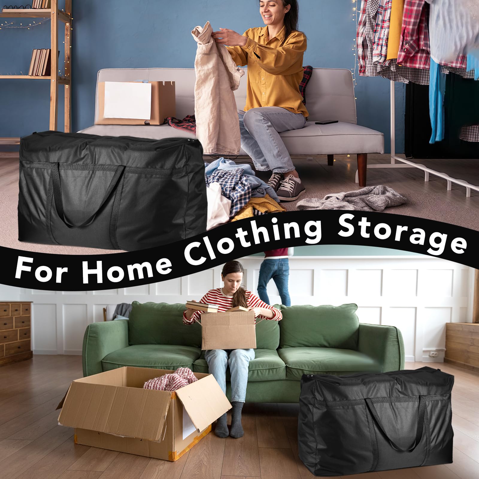 Dntorx 4 Pack 120L Large Storage Bags, Extra Large Moving Bags with Zips for Moving House Storage Clothes Bedding Comforter Quilt Blankets Waterproof Jumbo Storage Bags Moving Totes