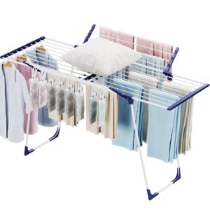 APEXCHASER Clothes Drying Rack, Foldable Gullwing Laundry Rack Indoor, 10pcs Clips with Bag, Collapsible Space-Saving Drying Rack for Clothes, Towels, Dolls(White)