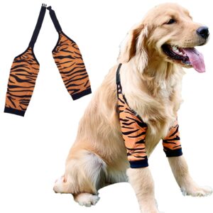 pripre dogs knee protector pad for calluses, dog knee brace, front elbow support wrap, dog sleeves for wounds dog elbow callus treatment for medium large dogs with scarf （xl tiger stripe）