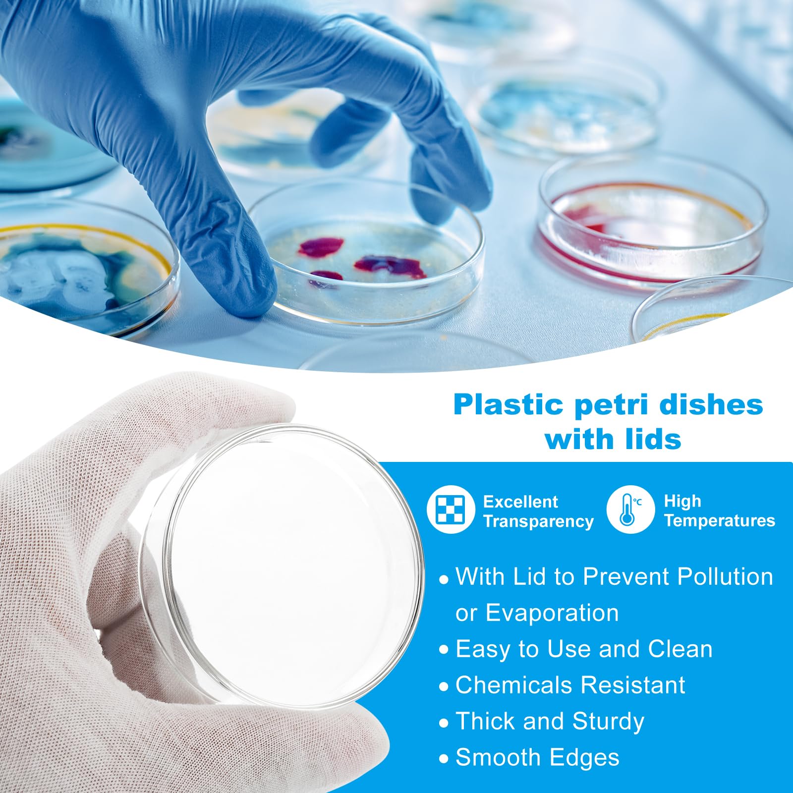 PATIKIL 55mm Plastic Petri Dishes with Lid, Petri Plates Tissue Culture Plate for Lab Science Experiment, Clear