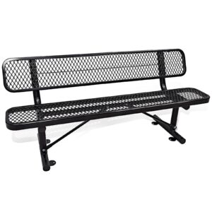 6ft/72'' heavy duty park bench with back portable frame, outdoor metal park bench with backrest, steel mesh outdoor bench for garden, lawn, patio, porch, park, yard, black, 72.4" l x 23.2" w x 32.5" h