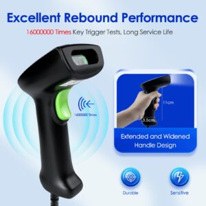 FYJ Handheld 1D 2D Barcode Scanner with Stand Wired Automatic QR Code Scanners Long USB Cable Bar Code Reader for Library,Store,Supermarket,Warehouse