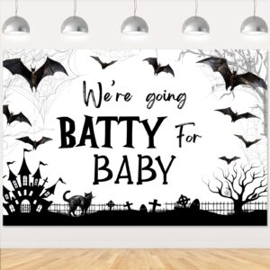 kreat4joy halloween baby shower decorations backdrop, bat baby shower decorations we're going batty for baby backdrop banner for a baby is brewing baby shower photography background decorations