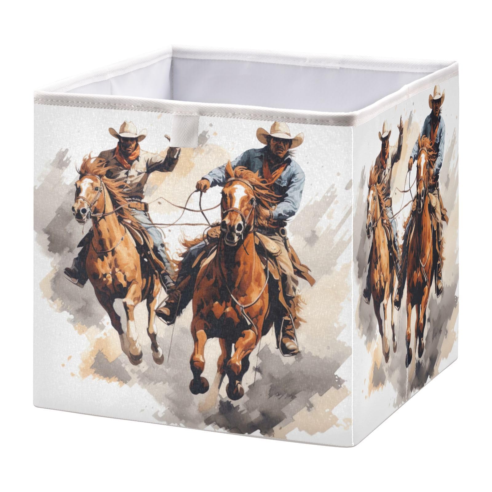 GOODOLD Western Cowboy Portrait Cube Storage Bin - 11 Inch Fabric Storage Boxes with Handle - Foldable Home Organizer for Closet, Shelves