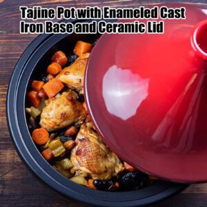 Xgxoz Tagine Cooking Pot Enameled Cast Iron Cooking Pot, 27Cm Large Tajine with Ceramic Cone-Shaped Closed Lid High-Quality Cookware- Double Oven Mitts Included