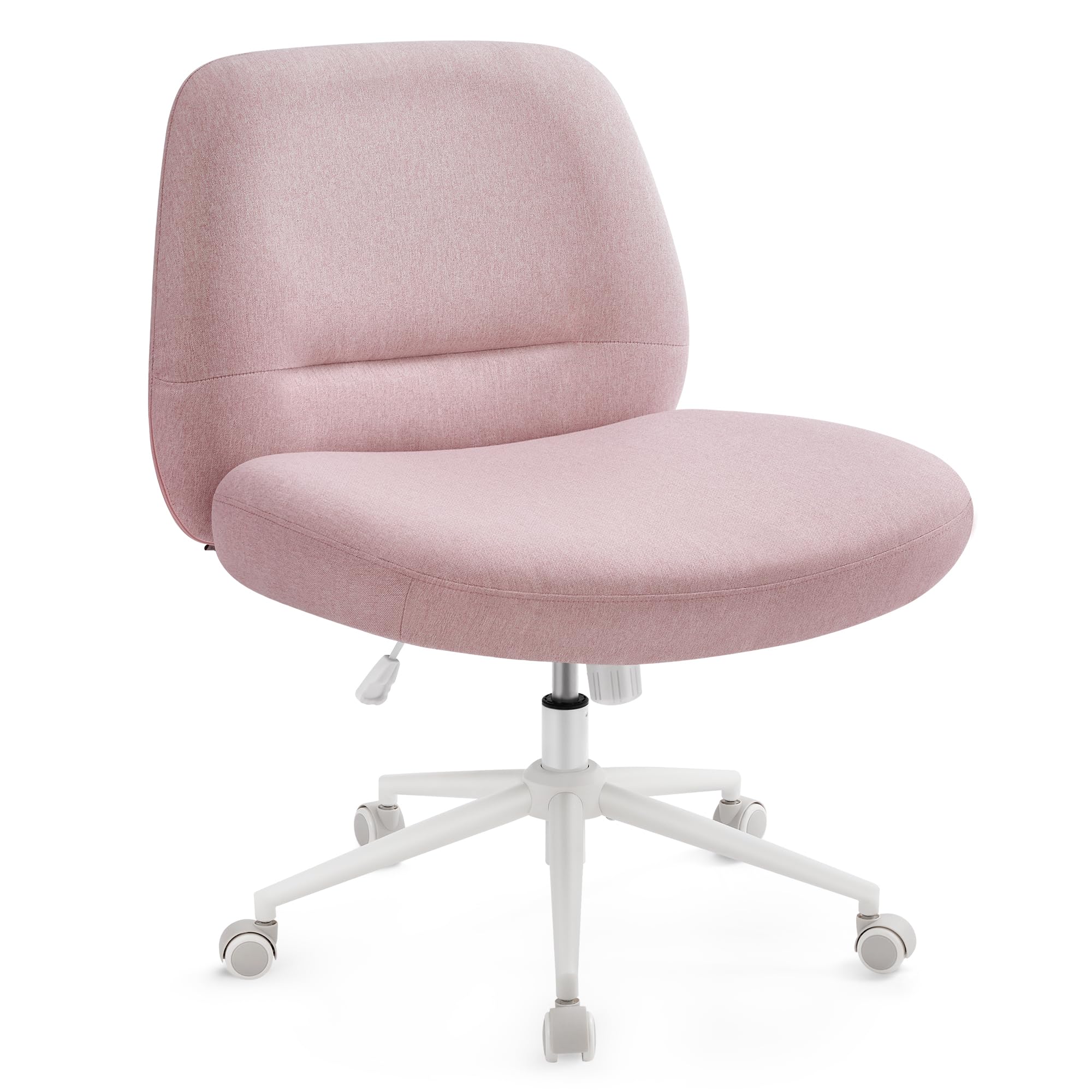 SONGMICS HOME Criss Cross Chair with Wheels, Armless Cross Legged Office Desk Chair, Wide Comfortable Adjustable Swivel Vanity Chair for Home Office, Cotton-Linen Fabric, Jelly Pink UOBG047R03