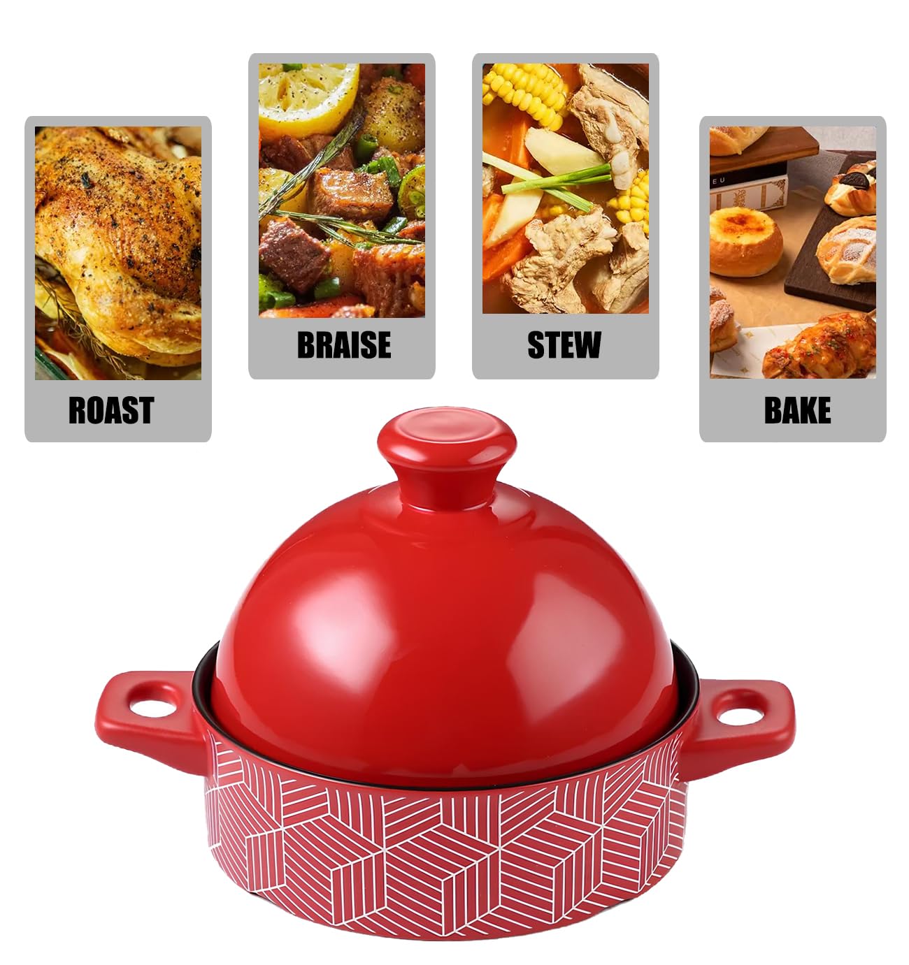 Xgxoz Ceramic Tajine Cooking Pot Ceramic Pots, Tajine Cooking Pot with Lid, Stew Casserole Slow Cooker for Home Kitchen