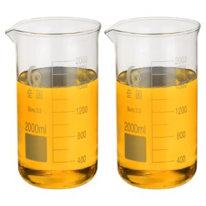 patikil 2000ml tall glass beaker, 2pcs 3.3 borosilicate glass beakers graduated measuring cup with spout for lab experiment, cooking and baking, clear