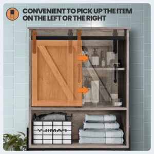 Crestlive Products Over The Toilet Storage Cabinet, Bathroom Organizer with Adjustable Shelves & Sliding Barn Door, Above Toilet Rack(Gray)