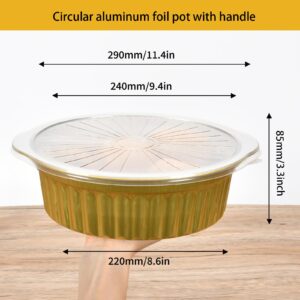 SuiXinCook 10inch Round deepening Gold Aluminum Foil Pans with Lids, Chafing Dish, Heavy Duty Disposable Hot Pot 5 Set For Microwave & Oven Safe Cooking,Baking,A takeaway Food Container