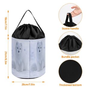 Arctic Fox in The Snow Block Toys Storage Basket Collapsible Building Bag with Drawstring Halloween Easter Basket