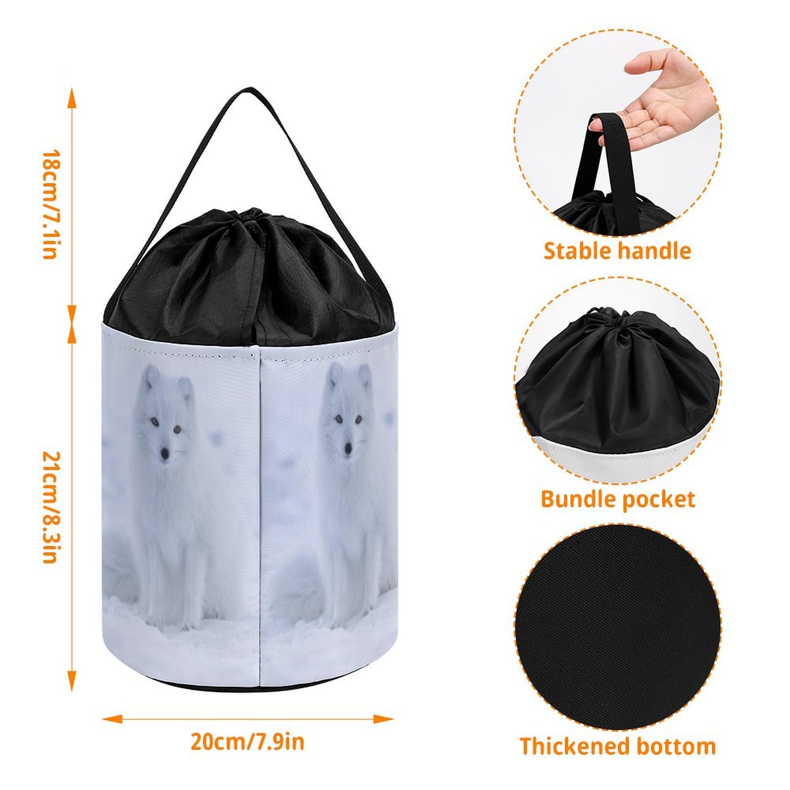 Arctic Fox in The Snow Block Toys Storage Basket Collapsible Building Bag with Drawstring Halloween Easter Basket