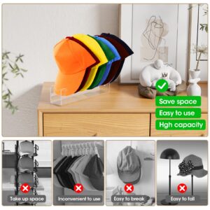 Esnendir Hat Stand For Baseball Caps -Acrylic Hat Organizer, No Install Large Capacity Hat Holder For 14 Baseball Caps For Bedroom, Closet, Dresser 2 Pack (Clear)