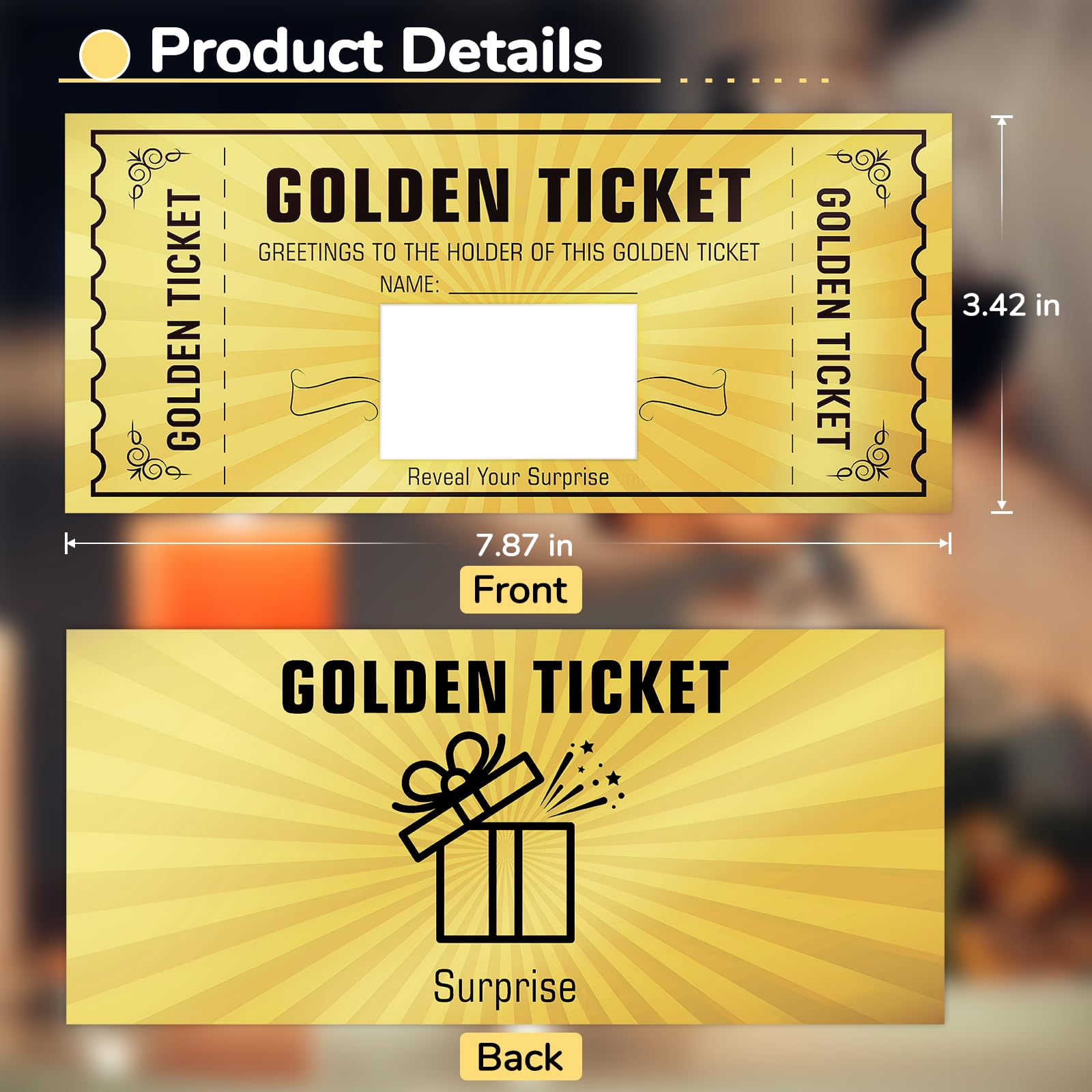 WenmthG 10 Sets Golden Ticket with Envelope, Scratch Card Surprise Gift Reveal, Card as Birthday Card Wedding Card Concert Ticket Cinema Voucher Raffle Gift