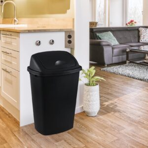 Xowine 13 Gallon Plastic Waste Basket Swing Top, 4 Pack Black Plastic Trash Can with Lid for Kitchen