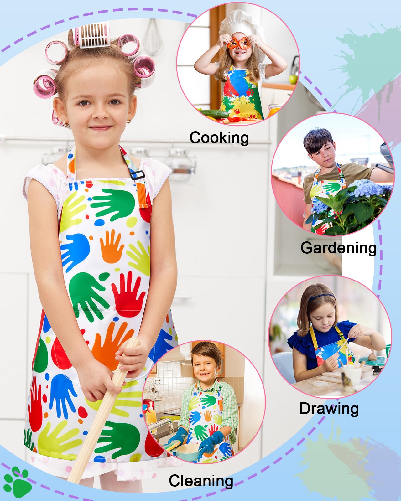 Lictin 2 Pack Kids Apron for Girls Boys Art Aprons for Cooking, Waterproof Art Apron with Pockets for Kids Painting Cooking Baking (4-12 Years)