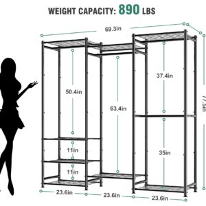 Neatrays Wardrobe Closet Heavy Duty Clothes Rack, Portable Closet Organizer System with 4 Hang Rods & 8 Shelves, Metal Clothing Rack Garment Rack for Hanging Clothes, Max Load 890 LBS