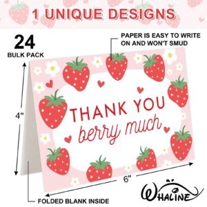 Whaline 24 Pack Strawberry Thank You Cards Bulk Pink Fruit Greeting Cards with Envelopes Stickers Blank Note Cards for Summer Wedding Birthday Baby Shower Party Supplies, 4 x 6 Inch