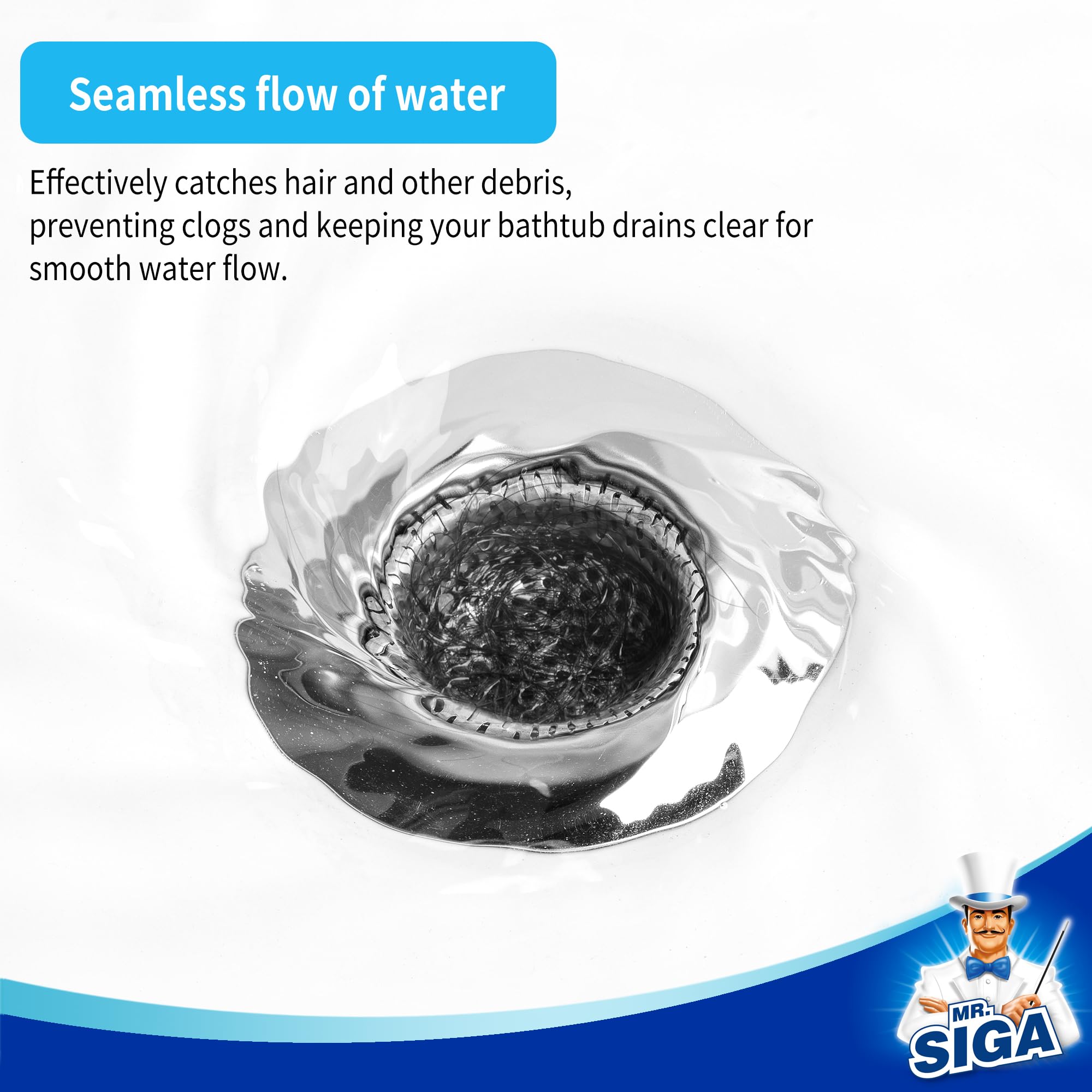 MR.SIGA Bathtub Drain Strainer, Stainless Steel Shower Bathtub Drain Hair Catcher, Bathroom Sink Drain Strainer, 3 Pack