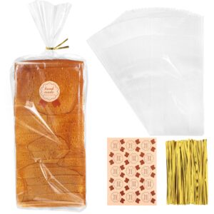 65 pcs bread bags for homemade bread, 8"x 18" clear plastic bread bags with 100 ties 75 stickers reusable bread storage for home bakery christmas gift wrap