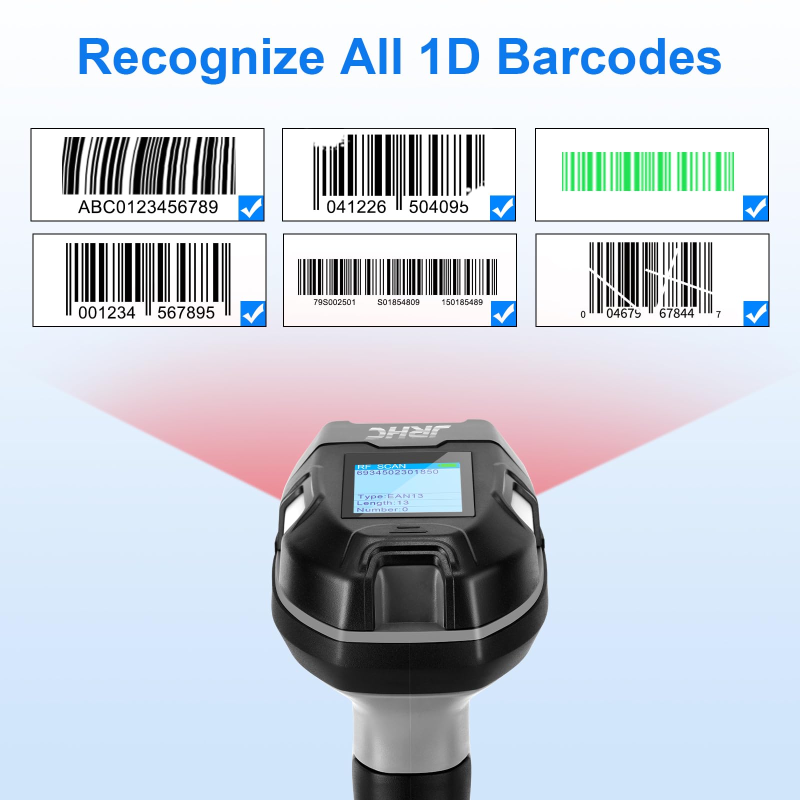 Upgraded Industrial Barcode Scanner Wireless, 1D Laser Bar Code Scaners 2 in 1 Plug and Play Rugged Heavy Duty & IP65 Waterproof, Long-Distance Wireless Handheld Barcode Reader with 1.8" Screen