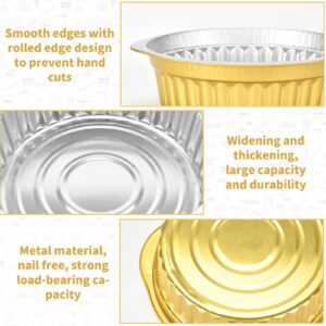 SuiXinCook 10inch Round deepening Gold Aluminum Foil Pans with Lids, Chafing Dish, Heavy Duty Disposable Hot Pot 5 Set For Microwave & Oven Safe Cooking,Baking,A takeaway Food Container