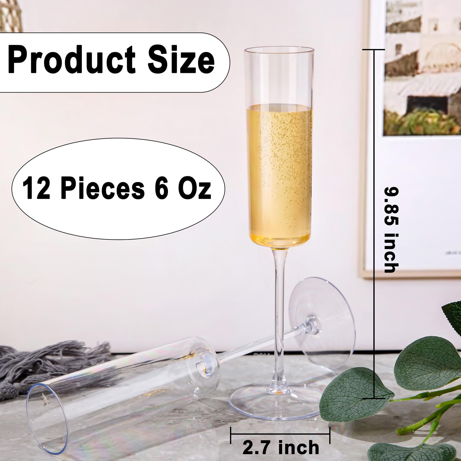 Ciaell 12 Pack Plastic Champagne Flutes - Clear 6 Oz Disposable Champagne Glasses - Square Plastic Toasting Glasses for Party Birthday Anniversary Wedding Thanksgiving