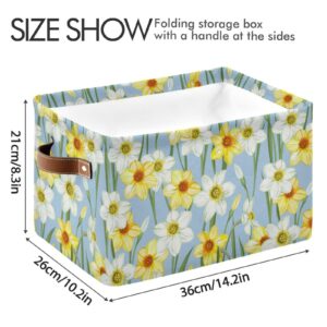 Takiito Storage Basket for Organizing Shelves, Daffodil Flowers Fabric Storage Bin with Handles for Books Toys Closet, 1 Pack