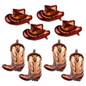 8pcs western themed party balloons, large cowgirl boots hats foil balloon cowboy party decorations for cowboy theme party birthday baby shower supplies decorations