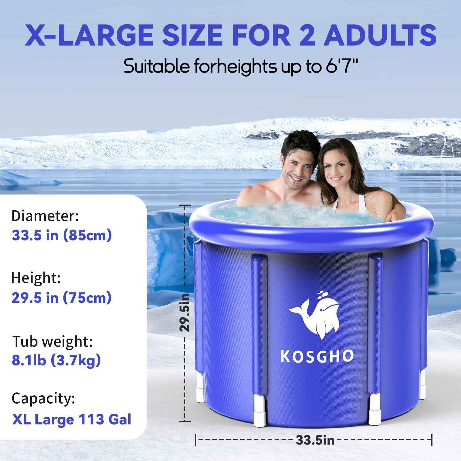 Ice Bath Tub for Athletes, X-Large 113 Gallons Ice Plunge Tub with Cover, Ice Pod Cold Bath Plunge Tub for Cold Water Therapy and Recovery, Thicken Cold Tub Ice Baths at Home & Outdoor