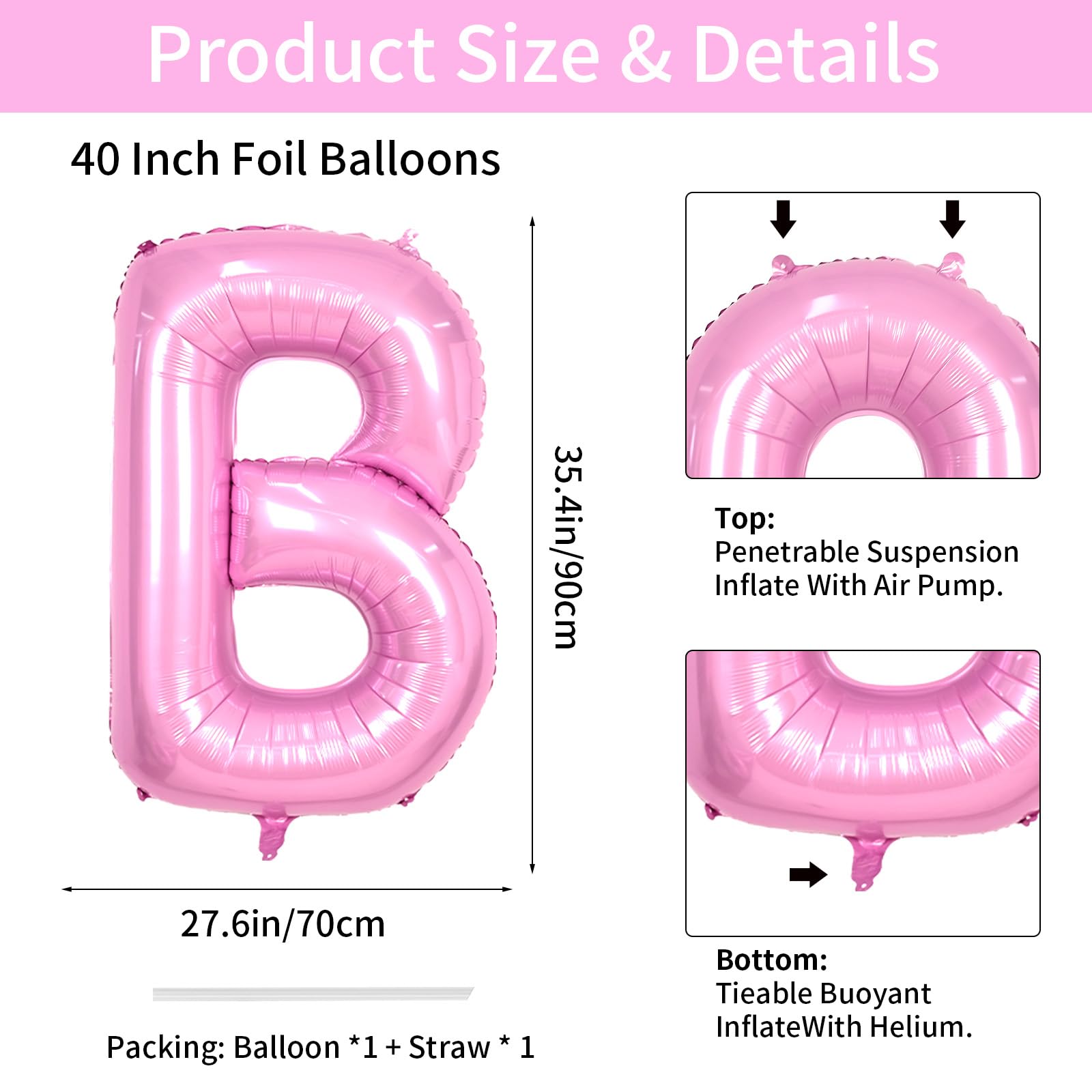 Biapian 40 Inch BRIDE Letter Balloons, Pink BRIDE Foil Balloons, 5 Pcs Giant BAby Pink Foil Large Letters Balloon Helium for Wedding Bridal Shower Anniversary Bachelorette Engagement Party Decoration