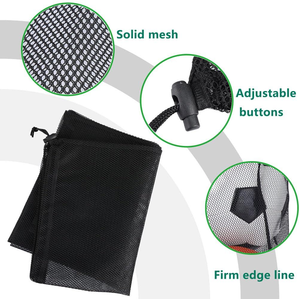 2pcs Black Large Mesh Laundry Bag Comes With 6 pcs Reusable Laundry Balls, 24×36inch Heavy Duty Mesh Laundry Bags Drawstring Lockable, Machine Washable, for Travel,Storage（Double handle grip strap）