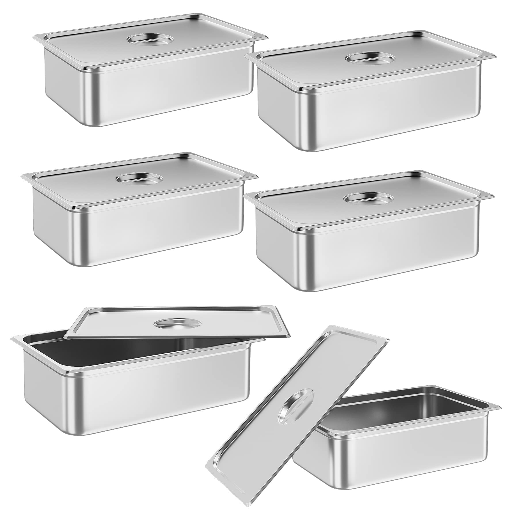 Takywep 6 Pack Hotel Pan with Lid 6" Deep Steam Table Pan Full Size Restaurant Pans Commercial, Anti-Jamming Hotel Pan Stainless Steel