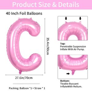 40 Inch Pink Letter Balloons, Giant Light Pink Letter C Balloon, Single Alphabet C Balloon, Pastel Pink Foil Mylar Name Balloon for Girls Women Birthday Baby Shower Anniversary Graduation Decoration