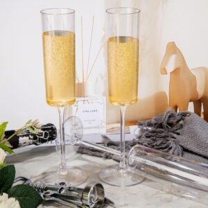 Ciaell 12 Pack Plastic Champagne Flutes - Clear 6 Oz Disposable Champagne Glasses - Square Plastic Toasting Glasses for Party Birthday Anniversary Wedding Thanksgiving