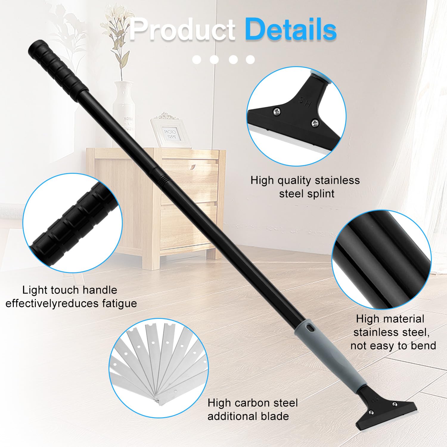 Heavy Duty 4-inch Razor Blade Floor Scraper, with 10 Blades 45 inch Long Handle Thickened Material Sturdy and Durable Scrapers Can be Used to Remove Tile Linoleum Carpet Paint Quickly and Easily