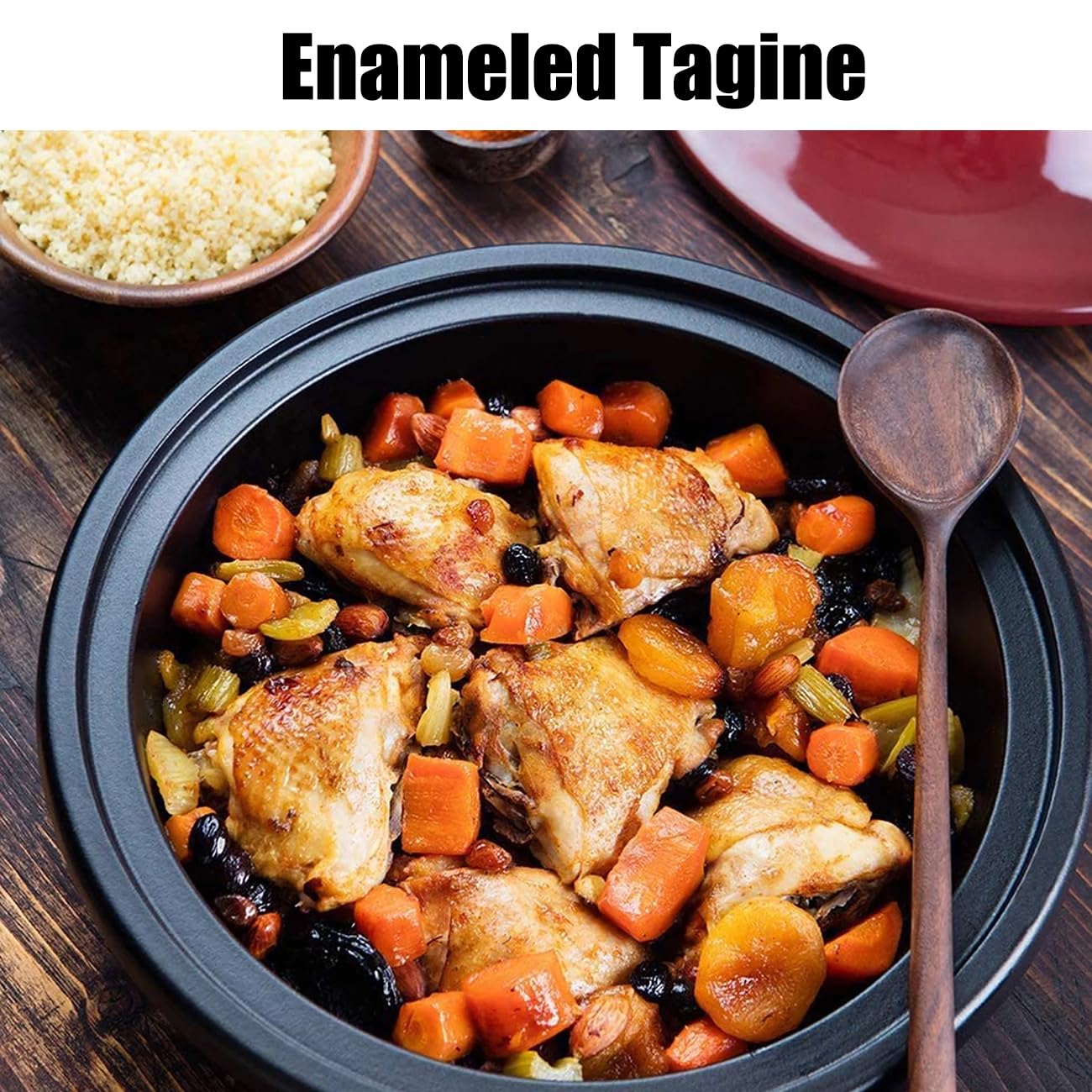 Xgxoz Enameled Ceramic Tagine Enameled Cooking Pot with Ceramic Cone-Shaped Closed Lid, Non Stick Enameled Casserole Tajine Pot for Home Kitchen Restaurant