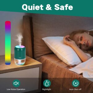 Small Humidifiers for Bedroom, 200ml Quiet Cool Mist Humidifiers for Home Nursery Indoor Plants, Mini Air Humidifier Auto Shut-off Double Mist Humidifier for Car Office Desktop, Dark Green