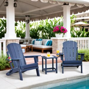 UmiPatio Folding Adirondack Chair - Durable Blue HDPE Outdoor Furniture for Patio, Lawn & Garden - Comfortable and Space-Saving Design