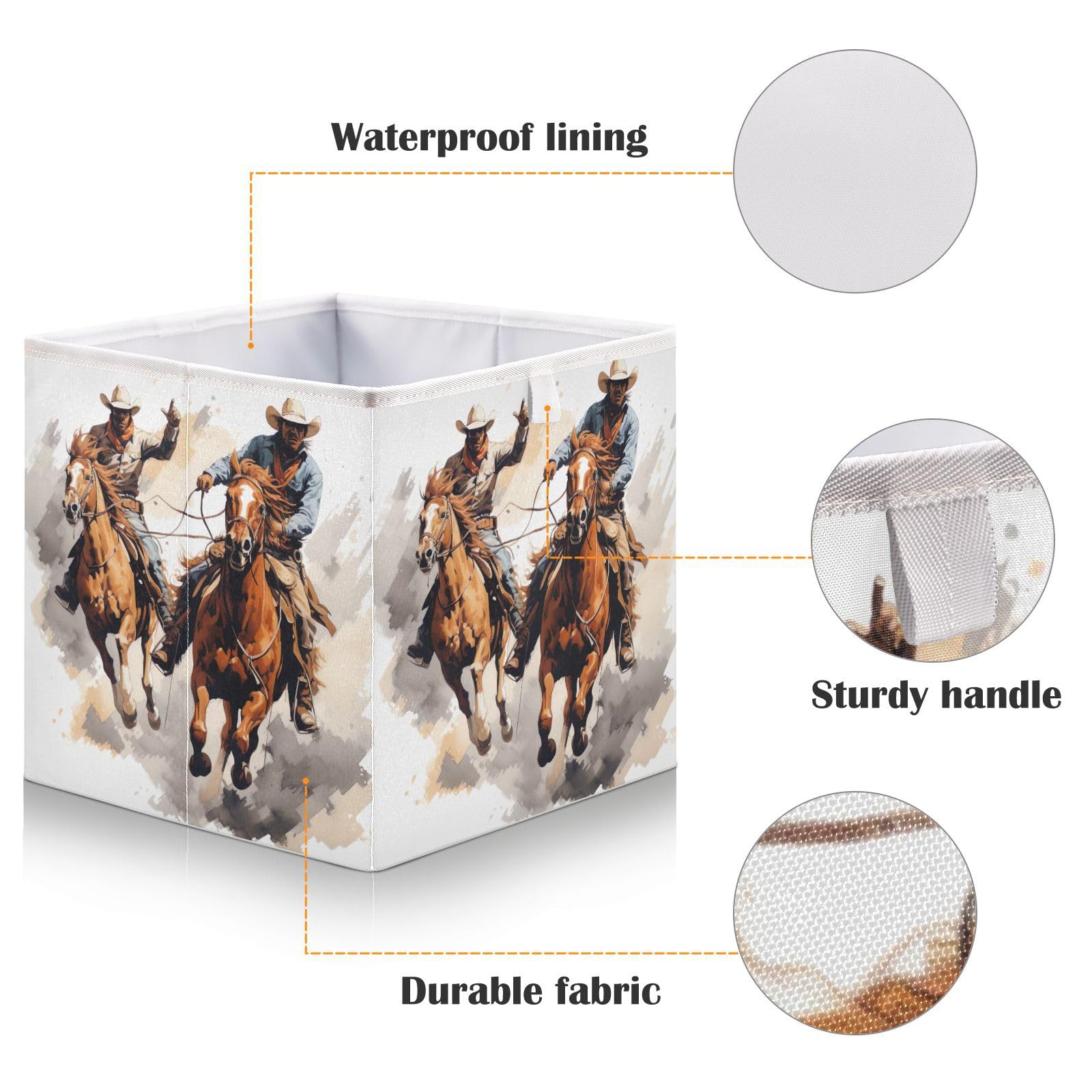 GOODOLD Western Cowboy Portrait Cube Storage Bin - 11 Inch Fabric Storage Boxes with Handle - Foldable Home Organizer for Closet, Shelves