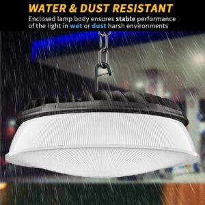 Elaruslux 200W 4 Pack UFO LED High Bay Light with Diffuser 28,000lm 5000K LED High Bay Lights AC110-277V 5' Cable with Plug Waterproof UFO Lights for Garage Shop Gym Factory