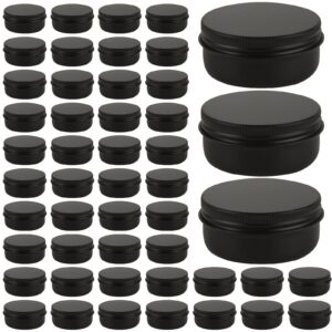 younthye 50pcs round tin cans with lids small metal tin with lids 2 oz aluminum tin jars black tin containers with lids lip balm tin containers empty containers with screw lids salve tins