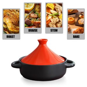 Xgxoz Enameled Cooking Pot, Tajine Ceramic Casserole with Ceramic Cone Shaped Closed Lid, Non-Stick Pot for Baking And Frying