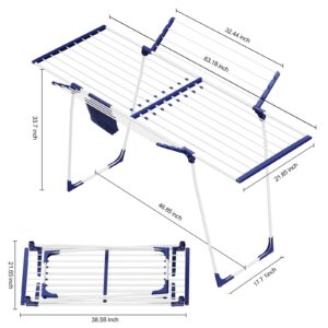 APEXCHASER Clothes Drying Rack, Foldable Gullwing Laundry Rack Indoor, 10pcs Clips with Bag, Collapsible Space-Saving Drying Rack for Clothes, Towels, Dolls(White)