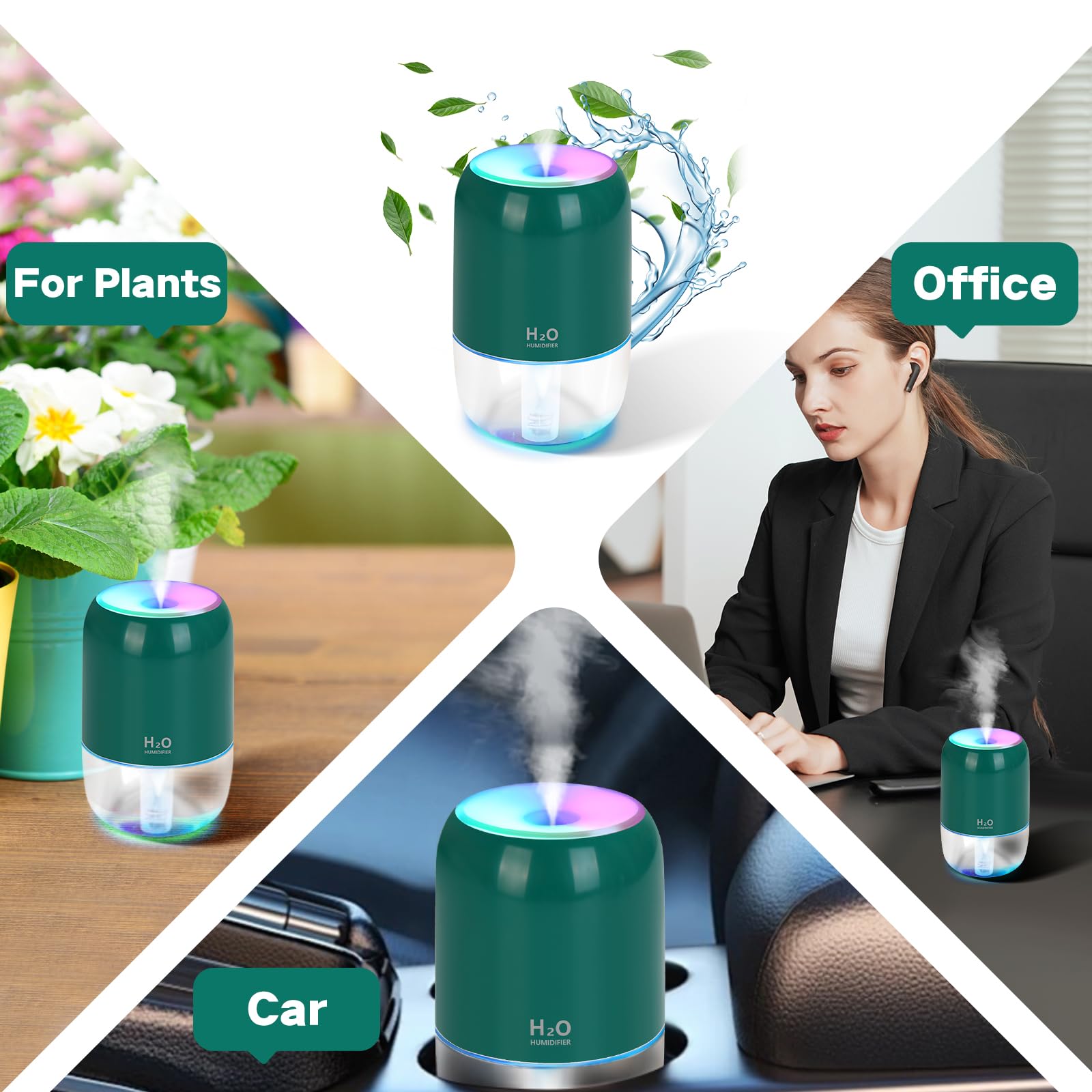 Mini Humidifiers for Bedroom, 200ml Cool Mist Humidifiers for Home Nursery Indoor Plants, Room Humidifiers for Bedroom Quiet Easy Clean Auto Shut-off Top Fill Humidifier for Car Office Desktop, Green