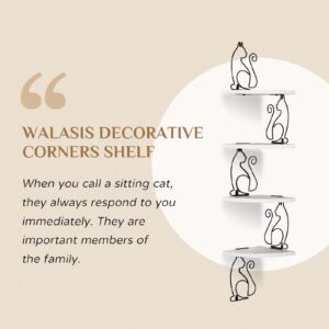 Walasis Corner Floating Shelves 4-Tier- Cute Wall Corner Shelves for Storage Wood Wire Cat Decorations for Bedroom