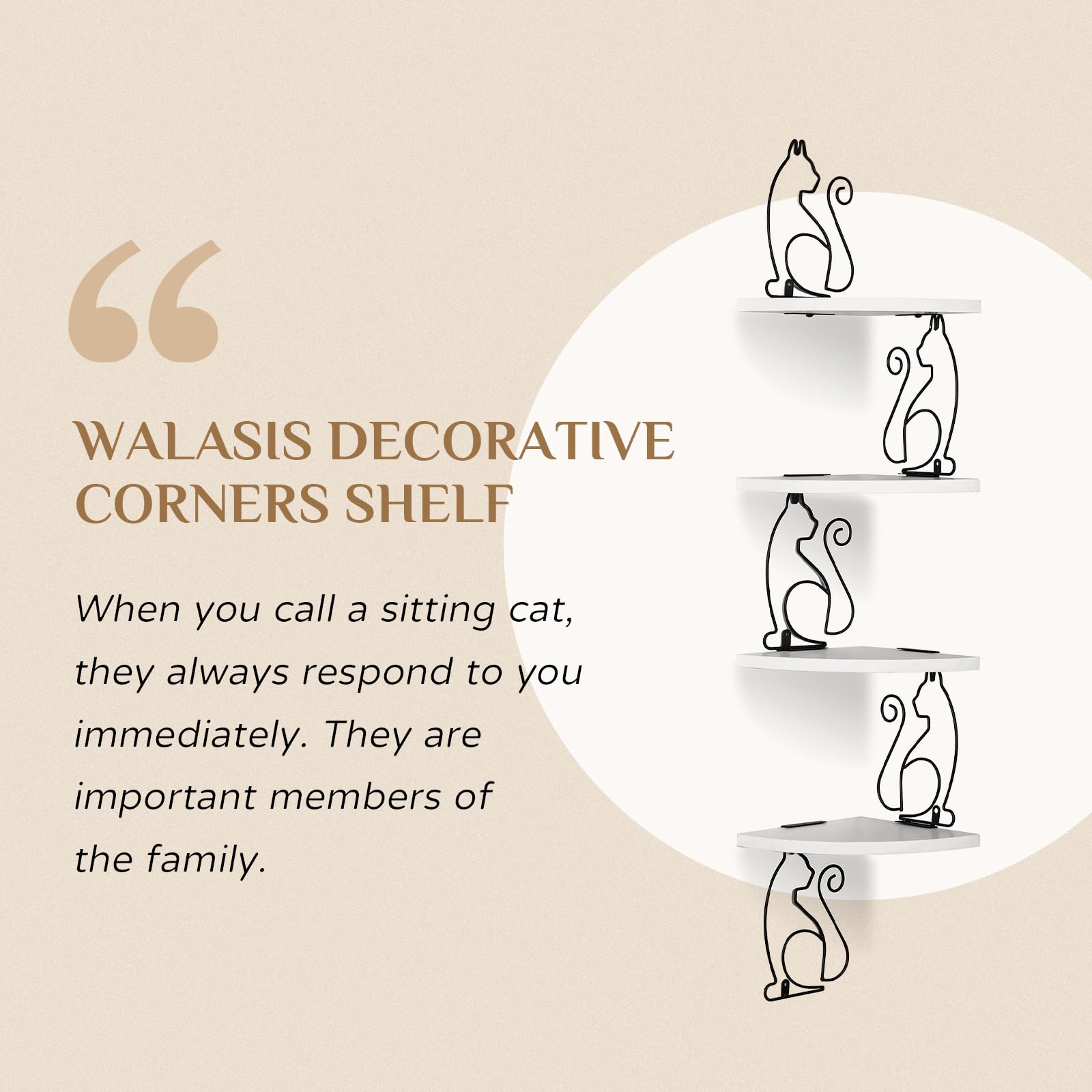 Walasis Corner Floating Shelves 4-Tier- Cute Wall Corner Shelves for Storage Wood Wire Cat Decorations for Bedroom