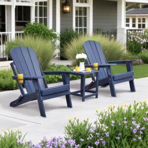 UmiPatio Folding Adirondack Chair - Durable Blue HDPE Outdoor Furniture for Patio, Lawn & Garden - Comfortable and Space-Saving Design