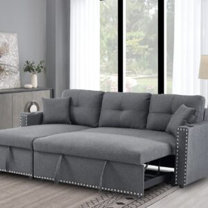 asunflower Sleeper Sofa with Pull Out Couch Small Sectional Sofa with Storage Chaise, Convertible Sleeper Couch Bed for Living Room Apartment L Shape Bedroom Sleeper,Grey